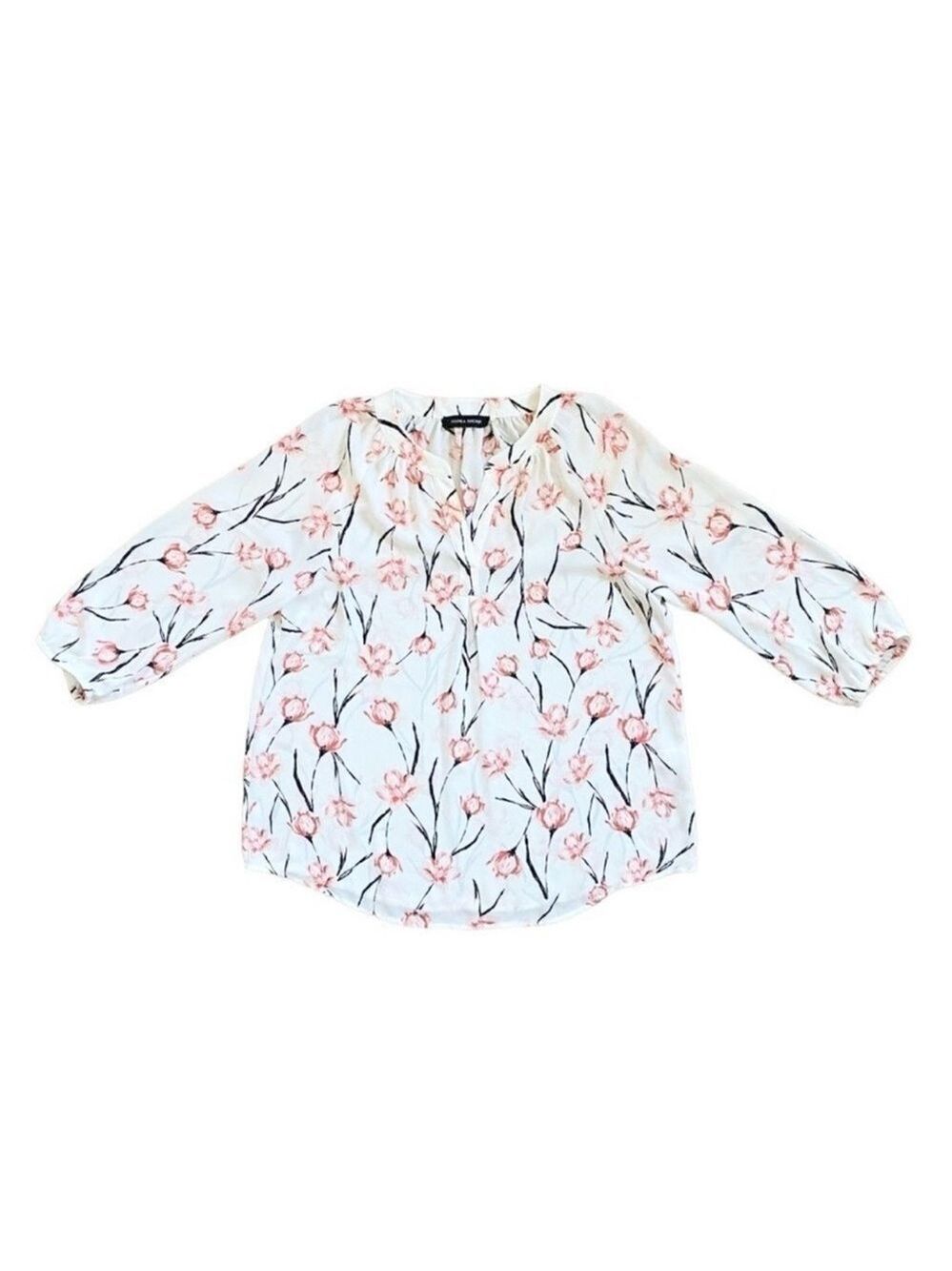 Ivanka Trump Sheer Floral White & Pink Long Sleeve V-Neck Flowy Blouse Sz Small - Picture 7 of 11